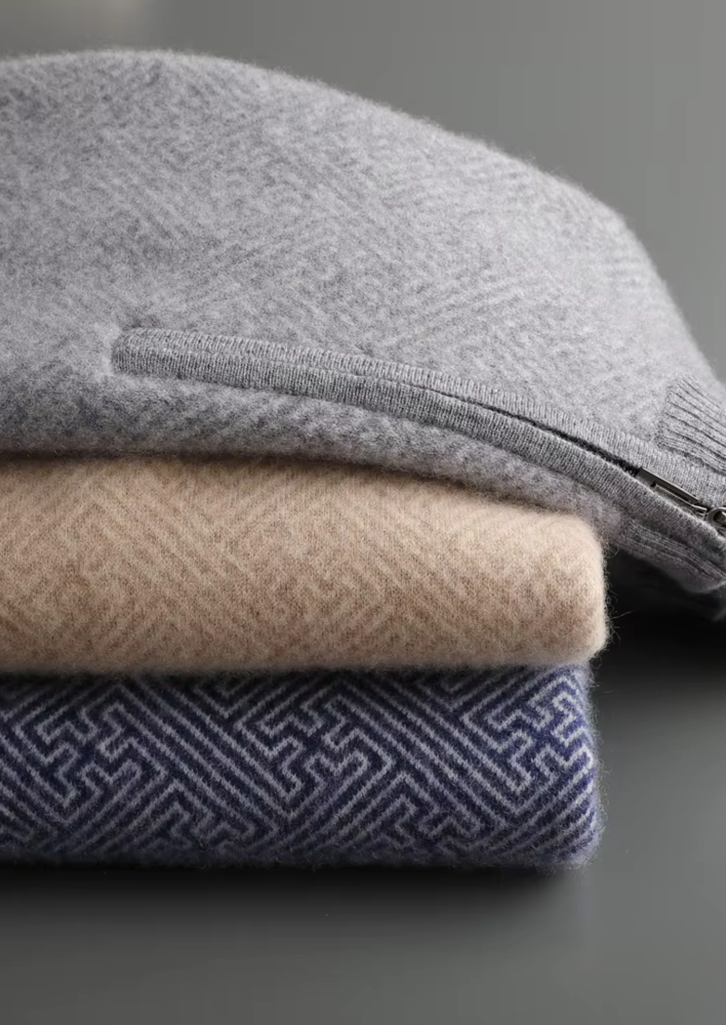 Suéter Premium Cashmere Estampado com Meio Zíper
