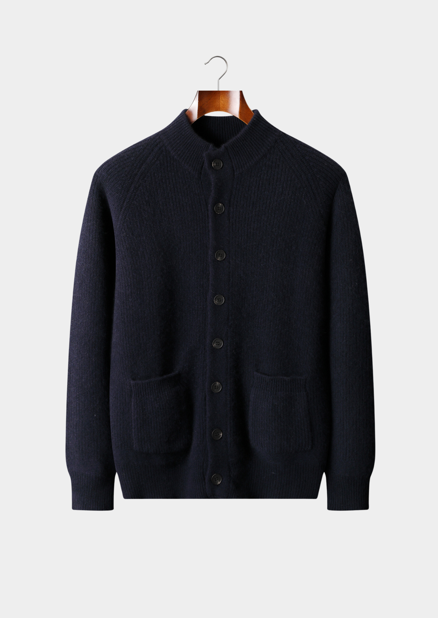 Overshirt Cashmere Puro com Botões Azul Marinho