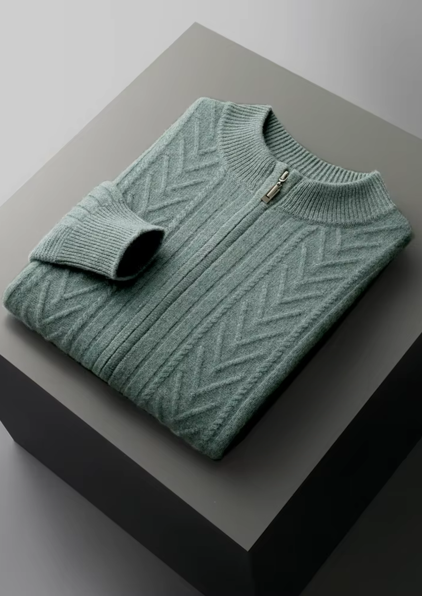 Cardigan com Zíper Estampado em Lã Merino Extrafina