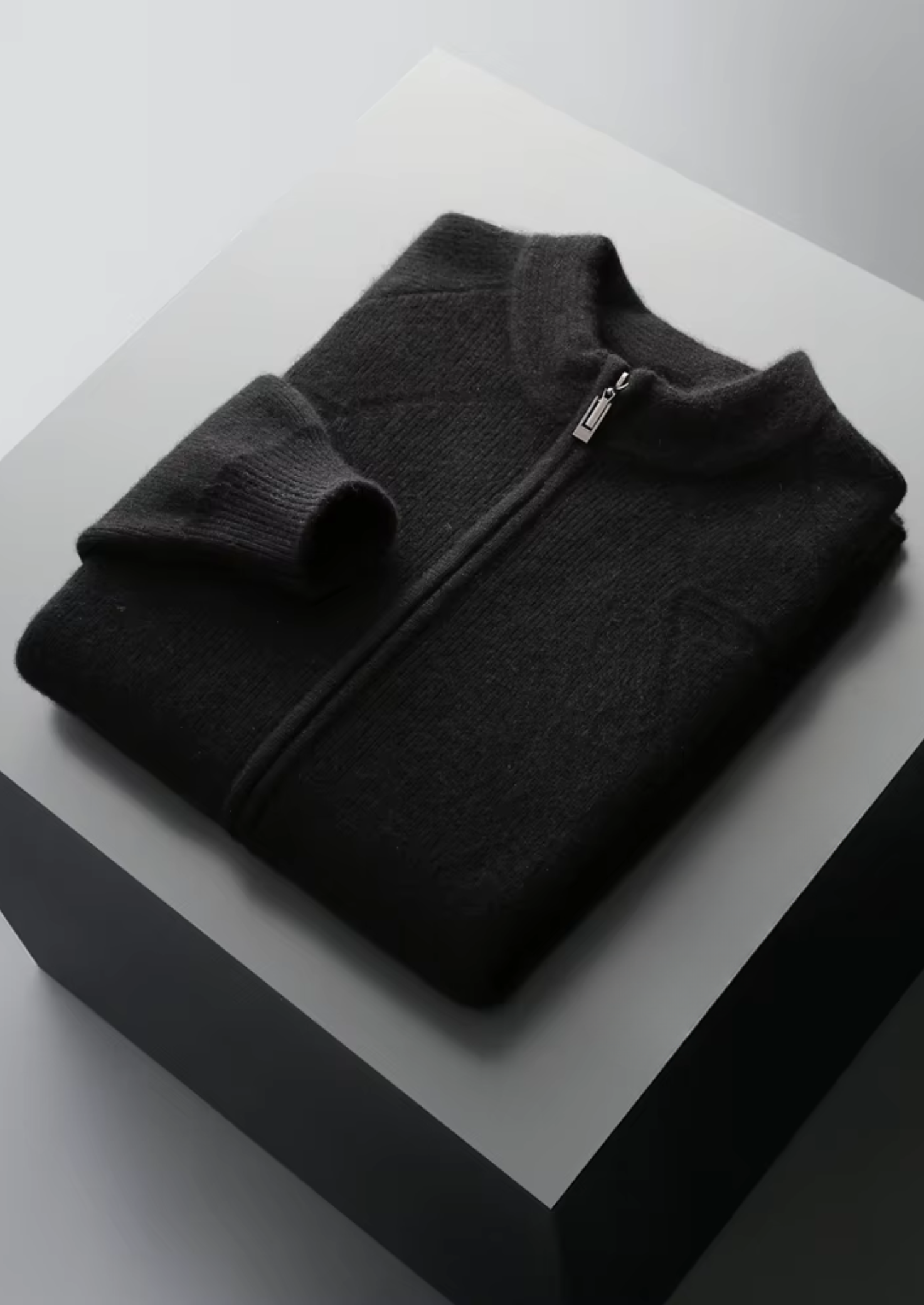Cardigã Canelado com Zíper em Lã Merino Extra-Fina Pura