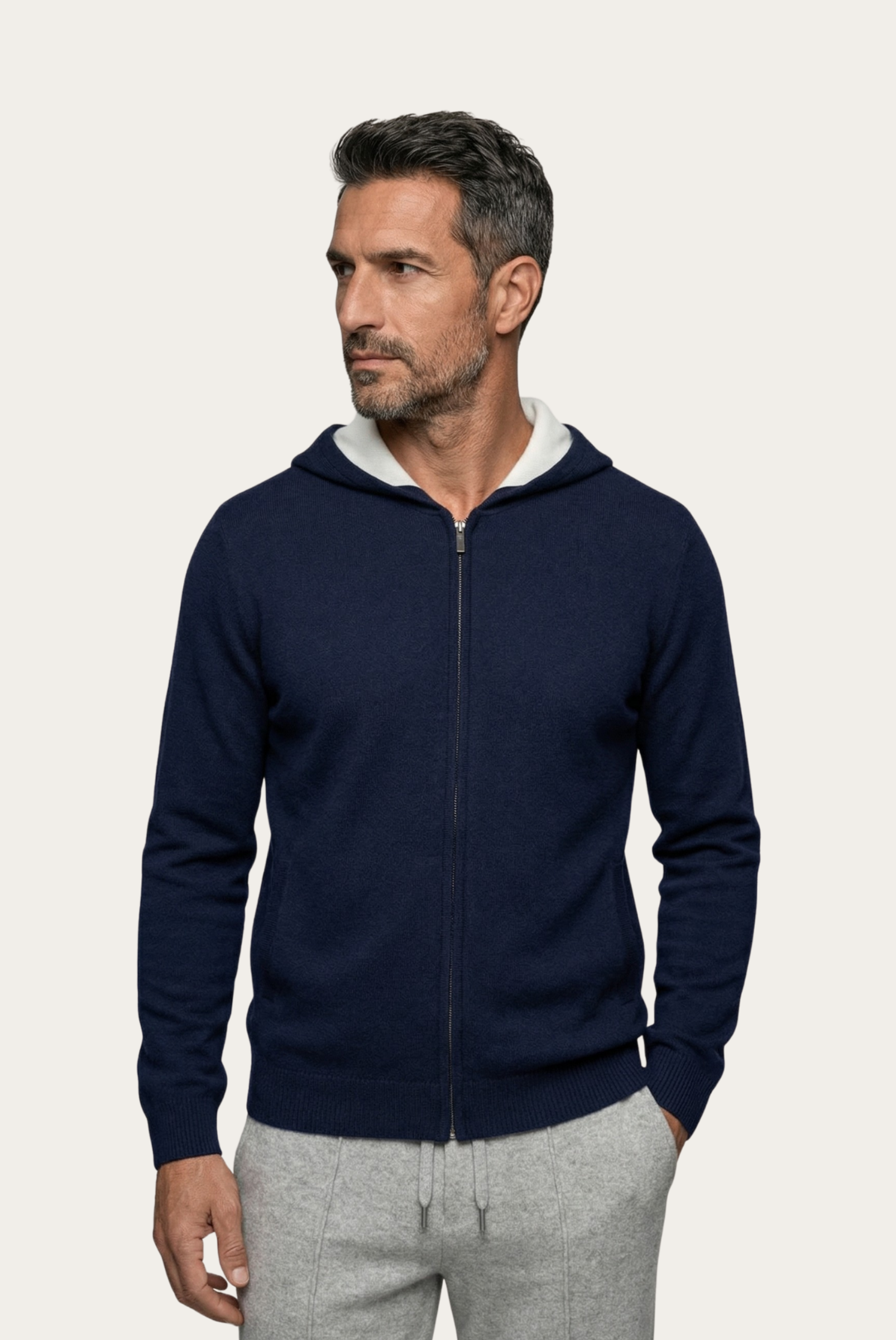 Cardigan de Cashmere Drapeado Azul-Marinho