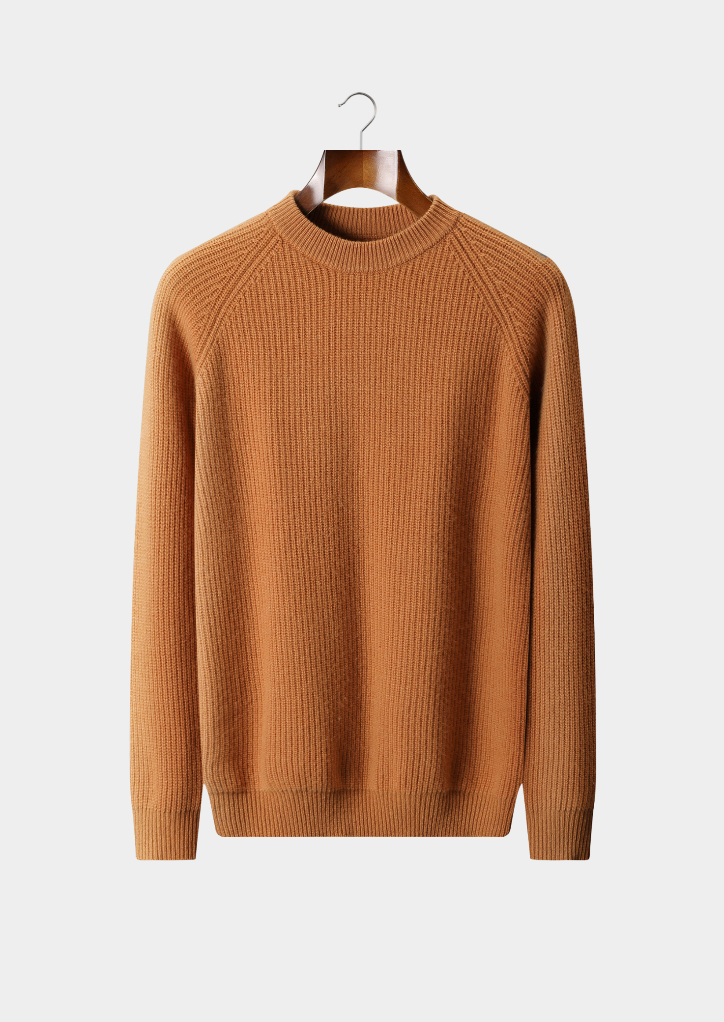 Suéter Gola Careca Raglan Canelado em Lã Merino Extrafina