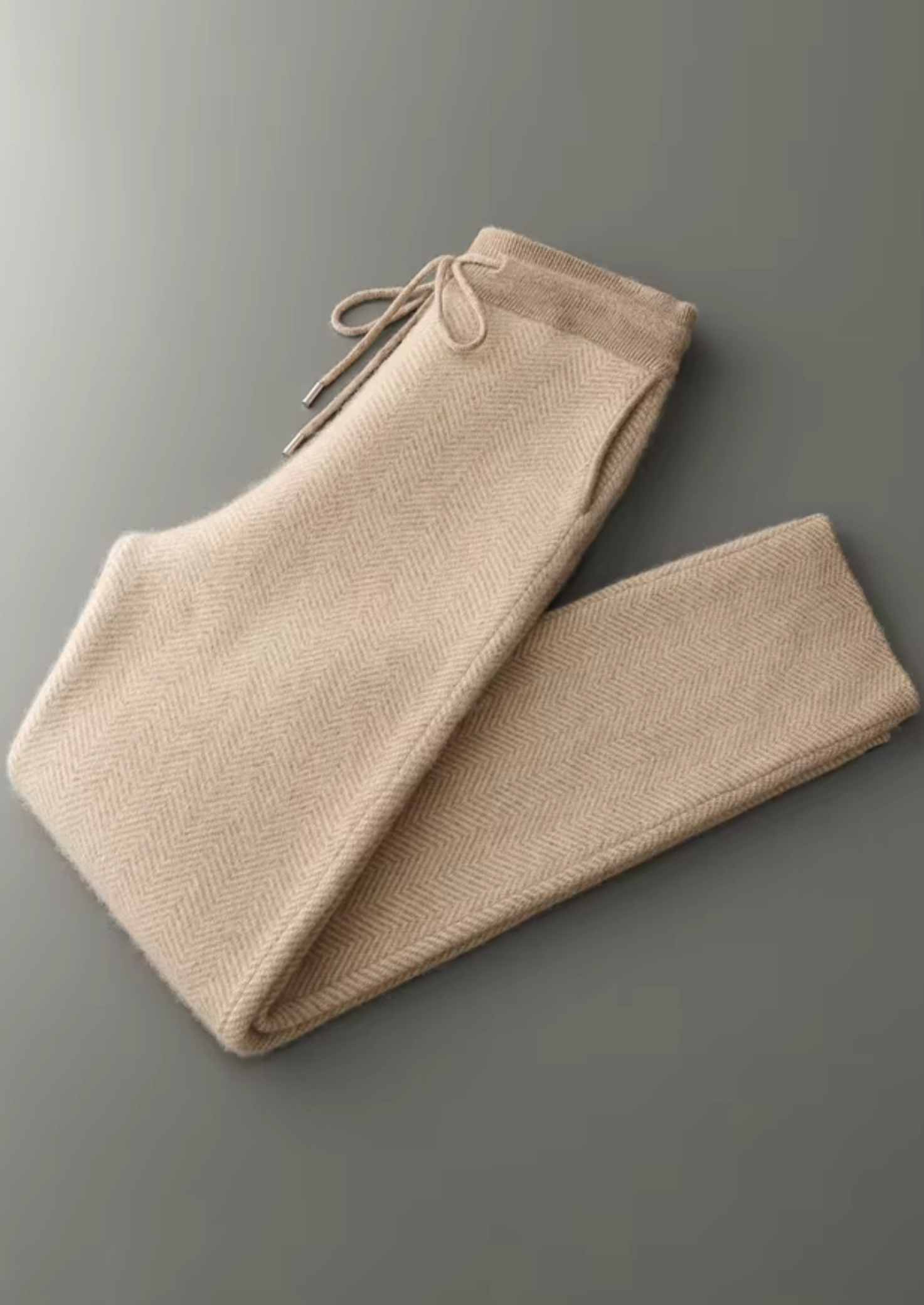 CONJUNTO HERRINGBONE EM LÃ MERINO PURA EXTRAFINA AREIA