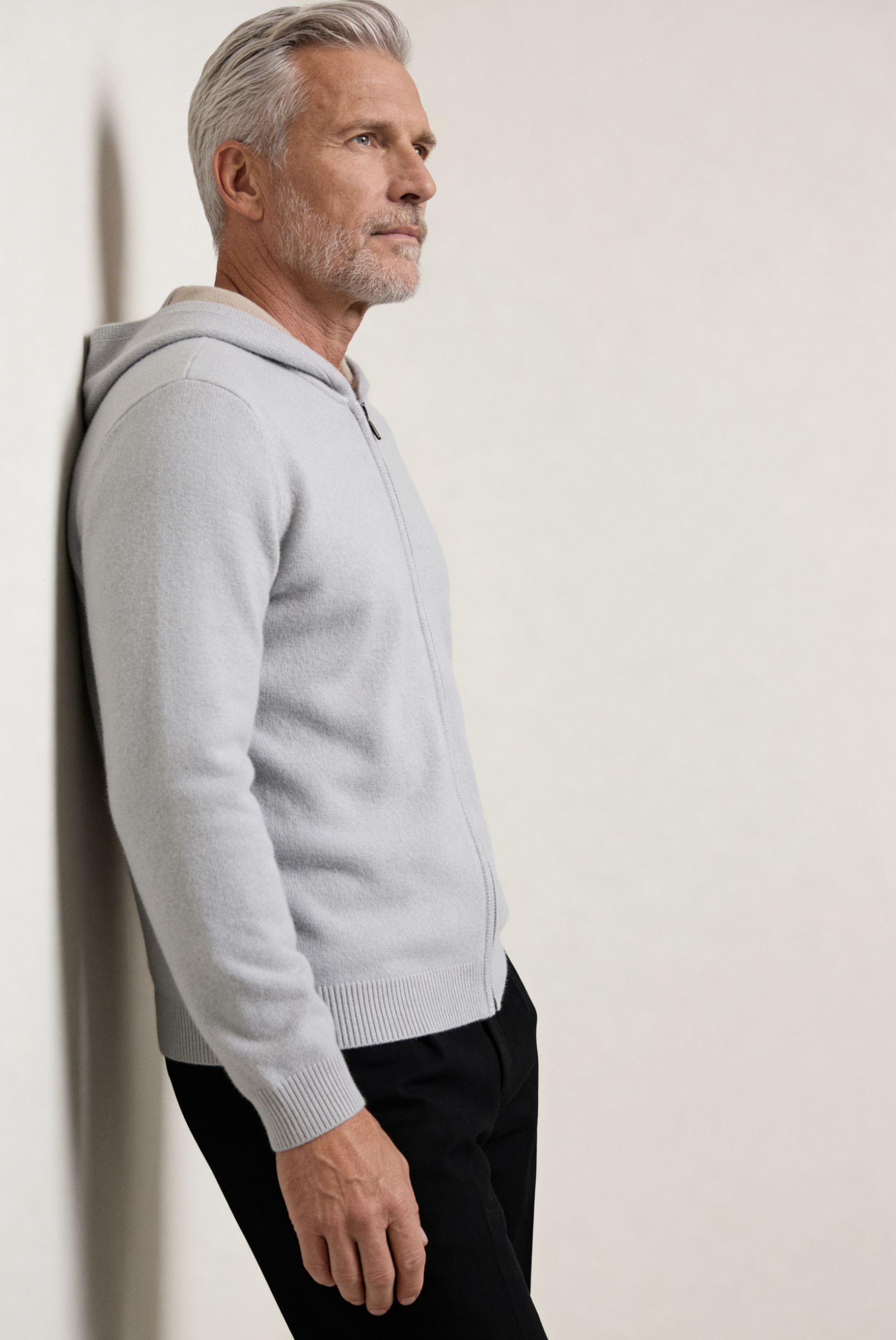 Cardigan de Cashmere Drapeado Cinza Prata