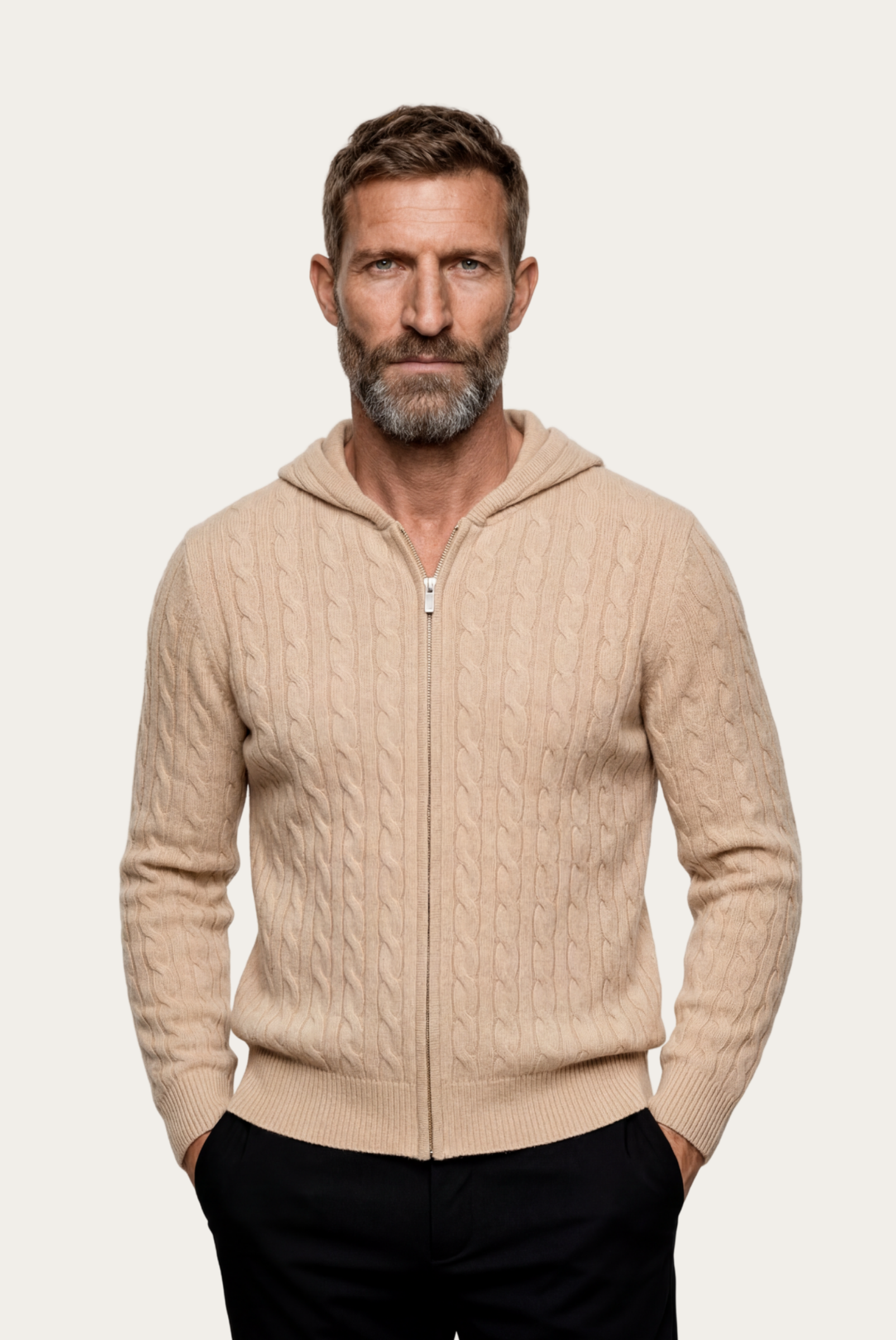 Jaqueta de Cashmere com Zíper Bege