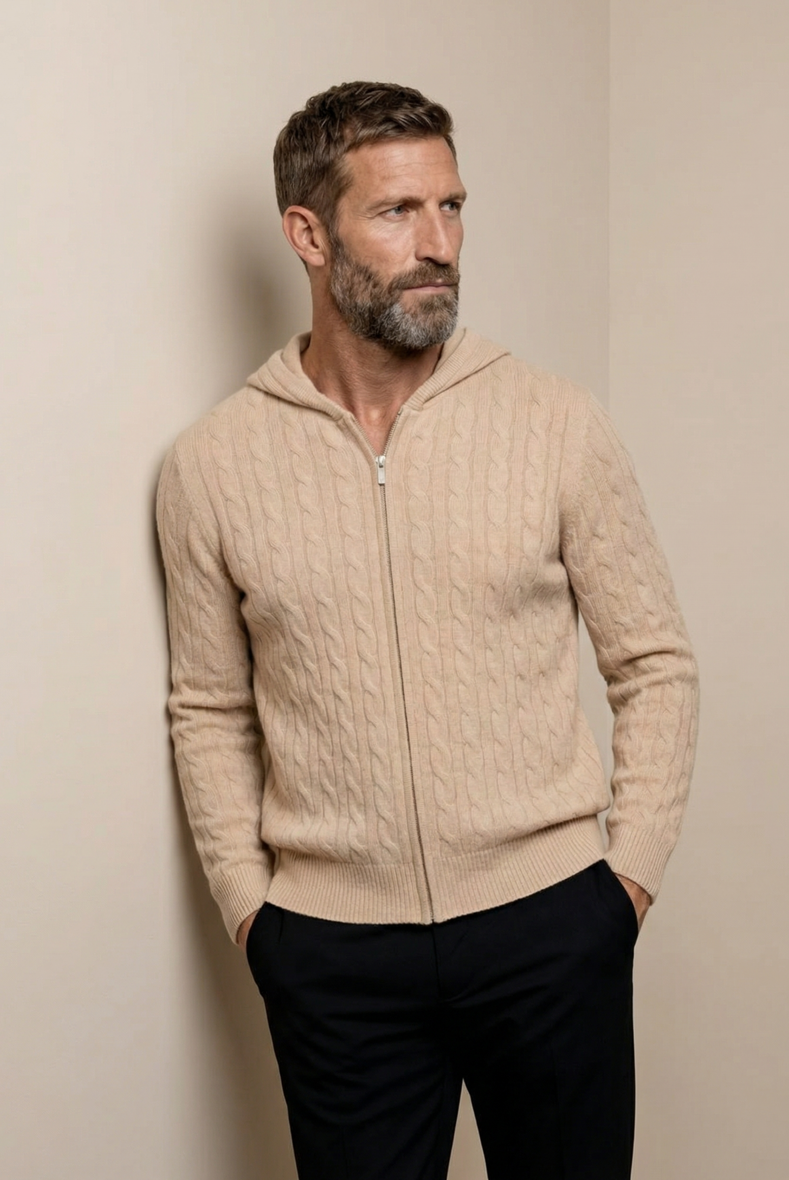 Jaqueta de Cashmere com Zíper Bege