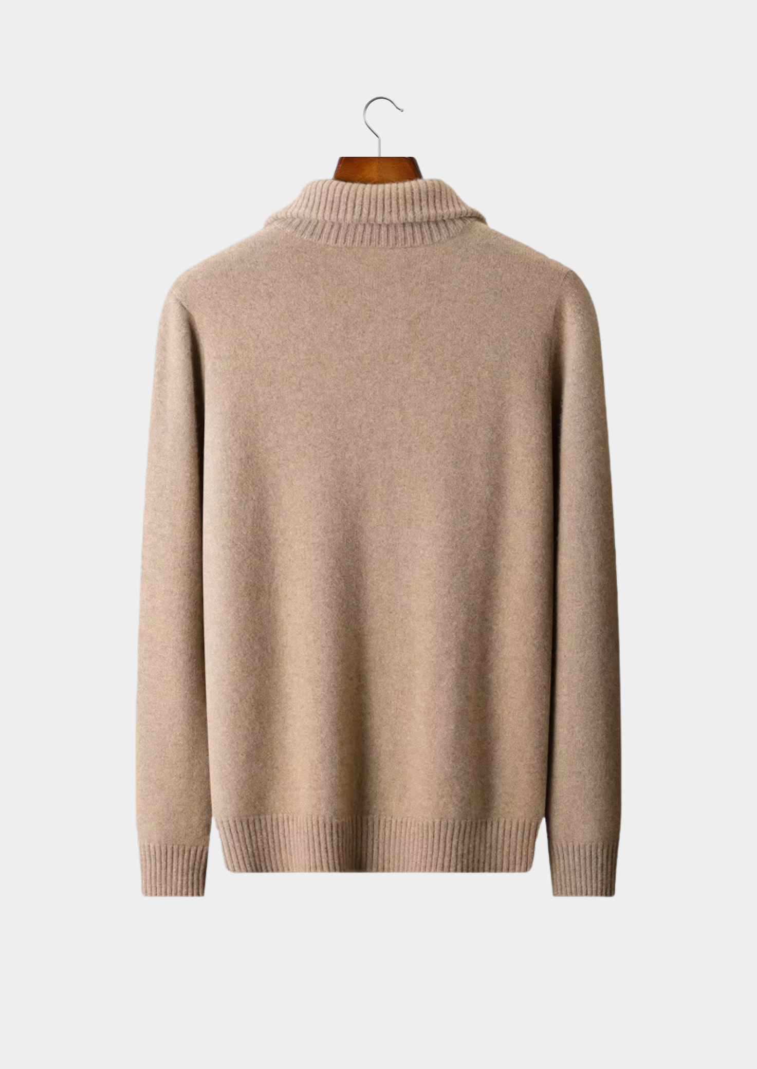 CARDIGAN GOLA FUNIL EM CASHMERE PURO BEGE