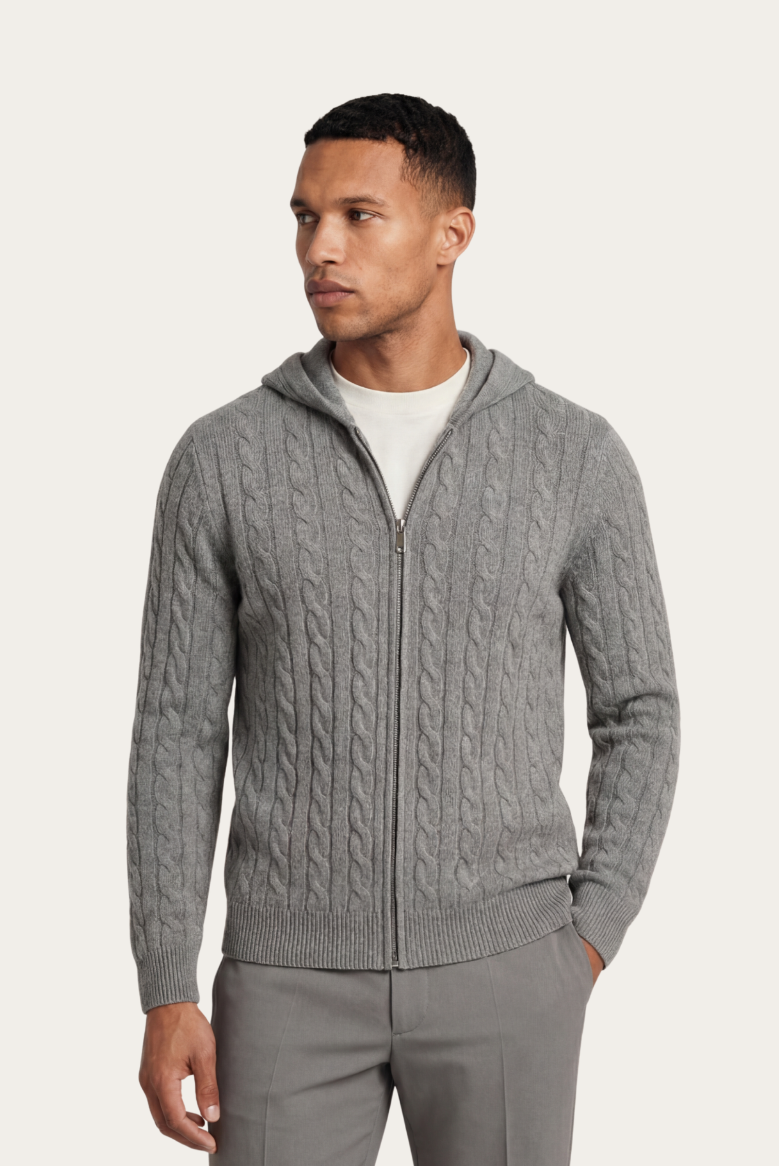 Jaqueta de Cashmere com Zíper Cinza
