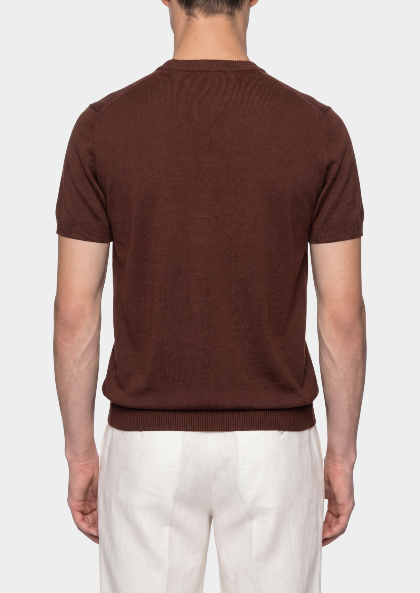 Camiseta Essencial Café de Tricô Gola Careca