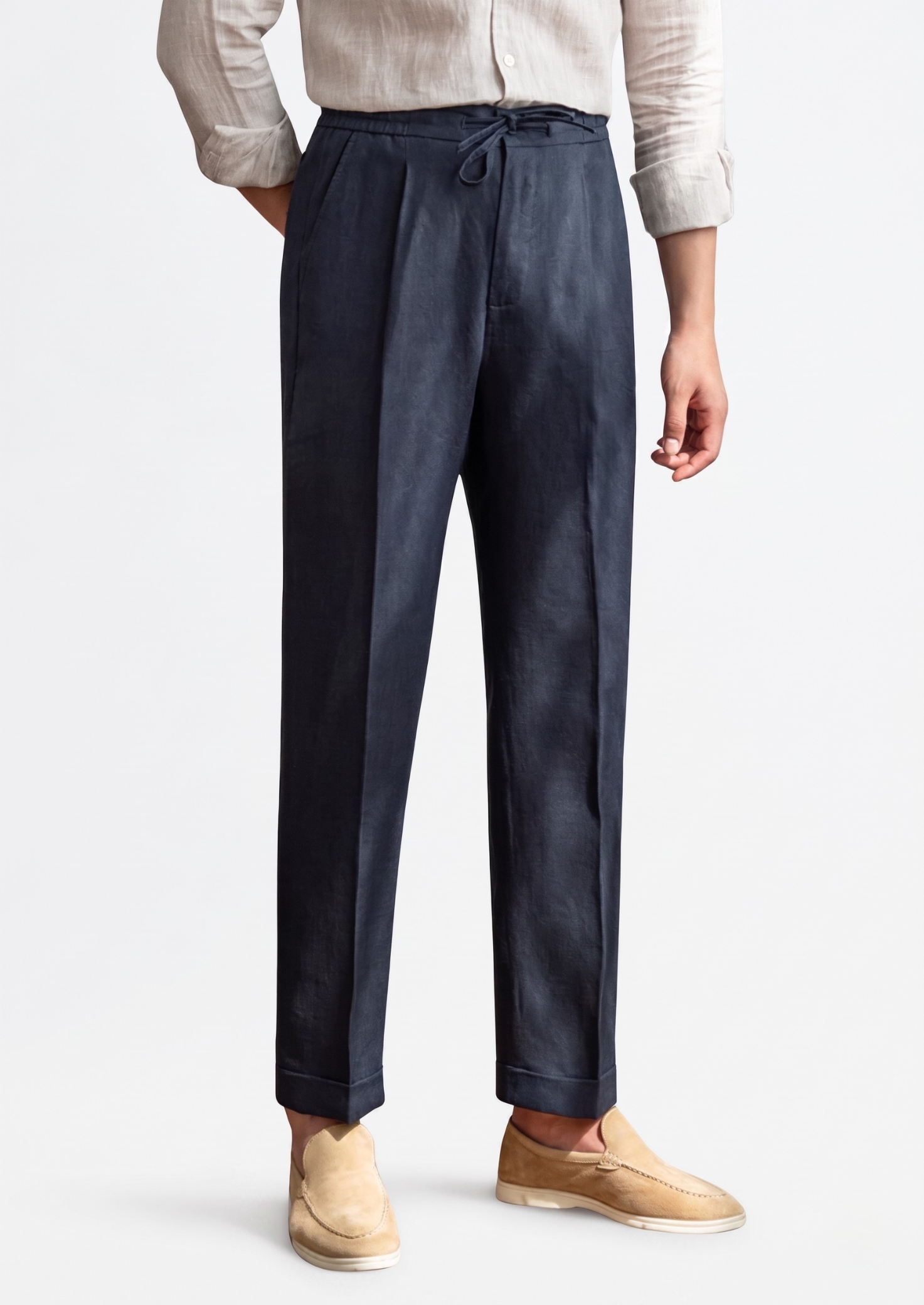 CALÇA COSTEIRA COM CORDÃO - Azul-Marinho