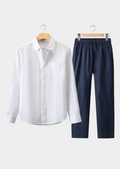 Conjunto Verão Dolcevita Manga Longa - Branco/Azul Marinho