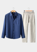 Conjunto Verão Dolcevita Manga Longa - Azul Marinho/Bege