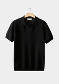 Polo Canelada Estampada Sem Botões Preta