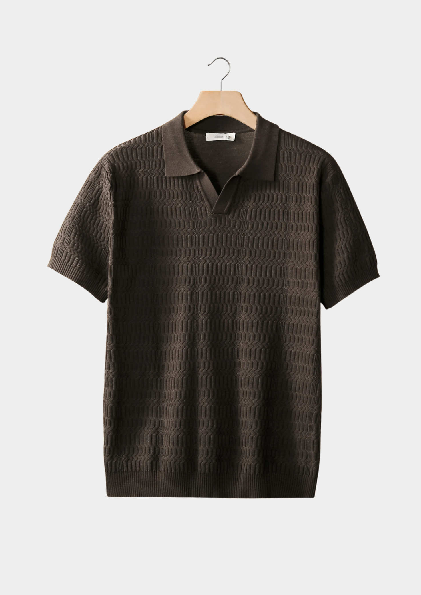 Polo Tricô Estampado Sem Botões - Café