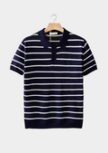 POLO BOTÃO TEXTURA LISTRADA AZUL MARINHO