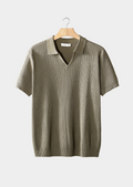 Polo Canelada Gola Aberta Taupe
