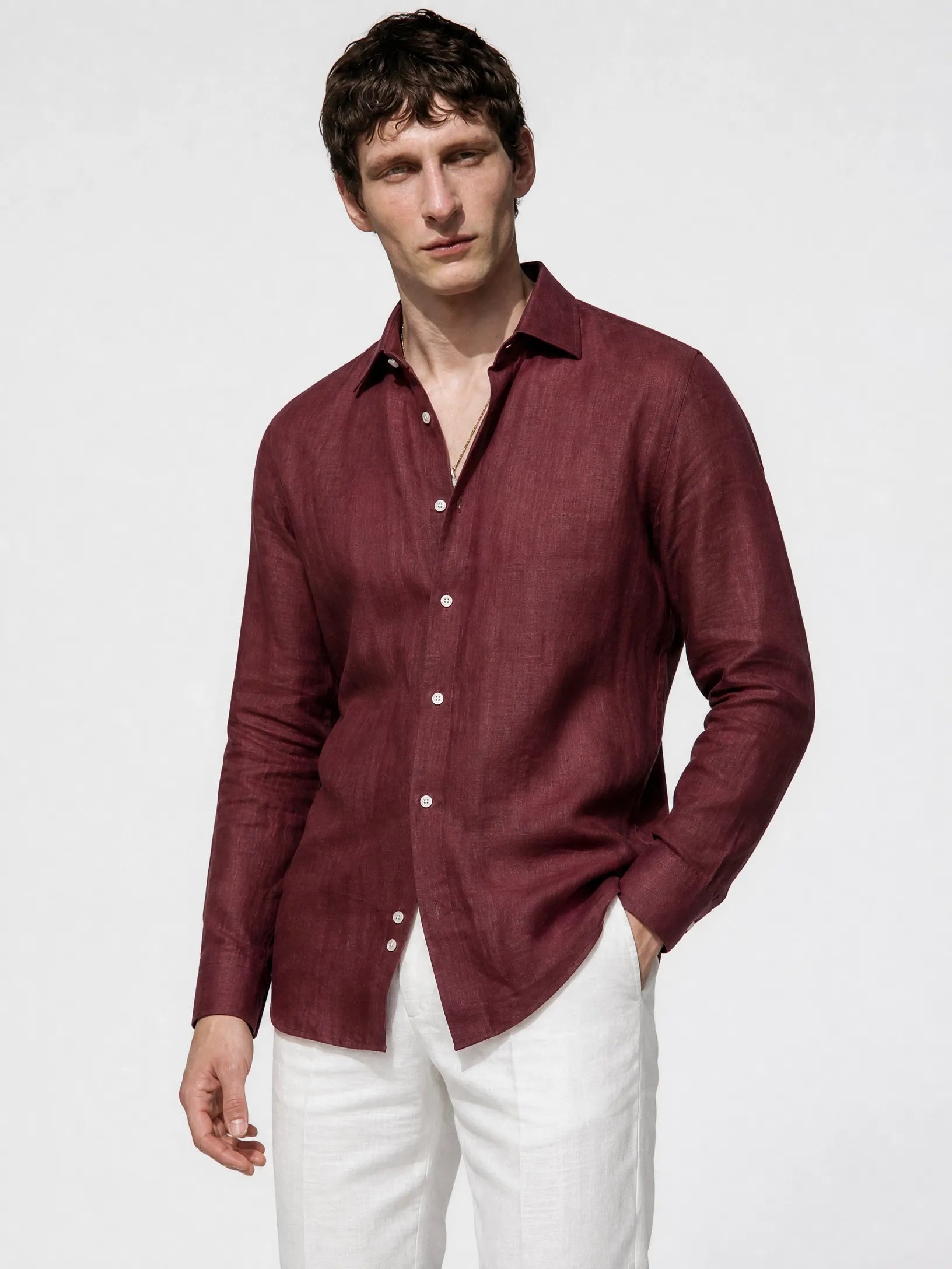 Leonina Linen Shirt — Burgundy