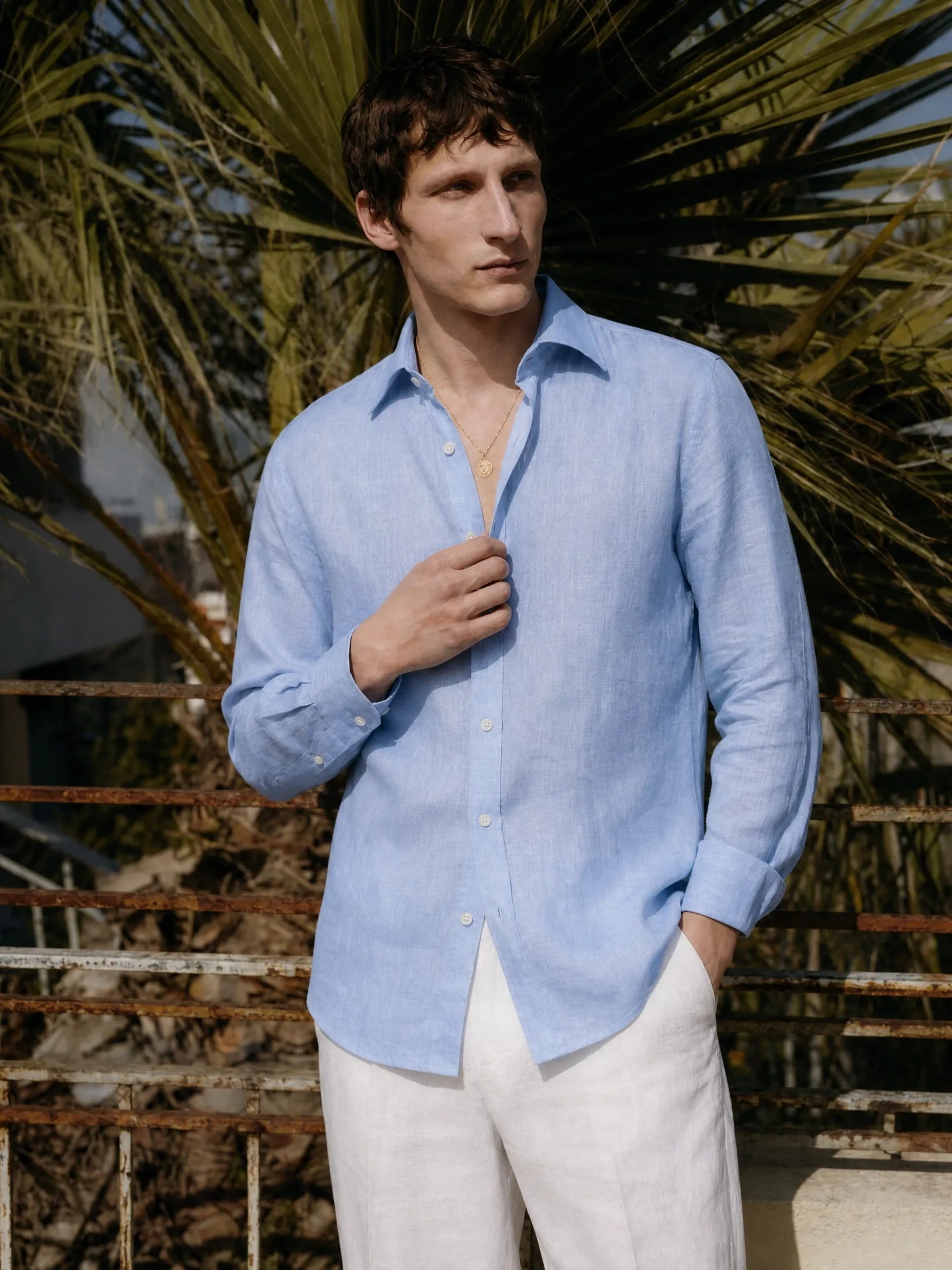 Leonina Linen Shirt — Light Blue