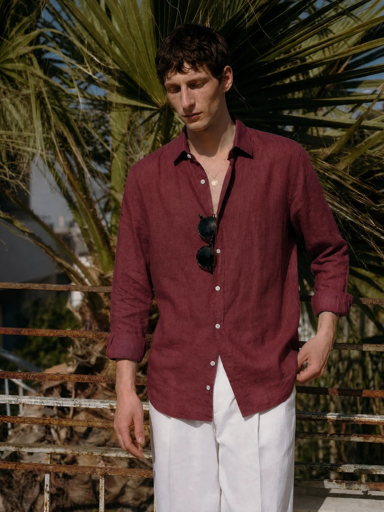 Leonina Linen Shirt — Burgundy
