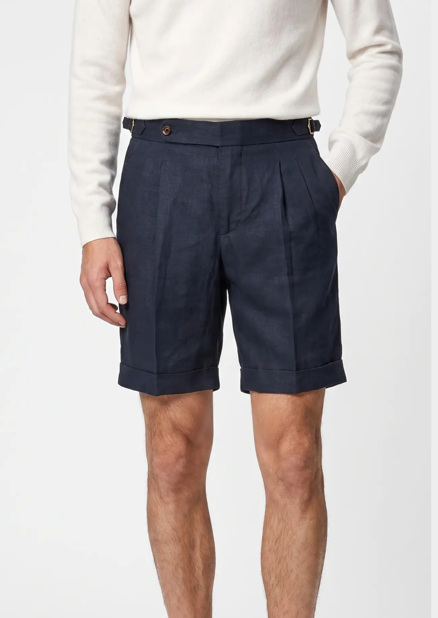 Shorts SEASIDE Plissado de Linho Azul Marinho
