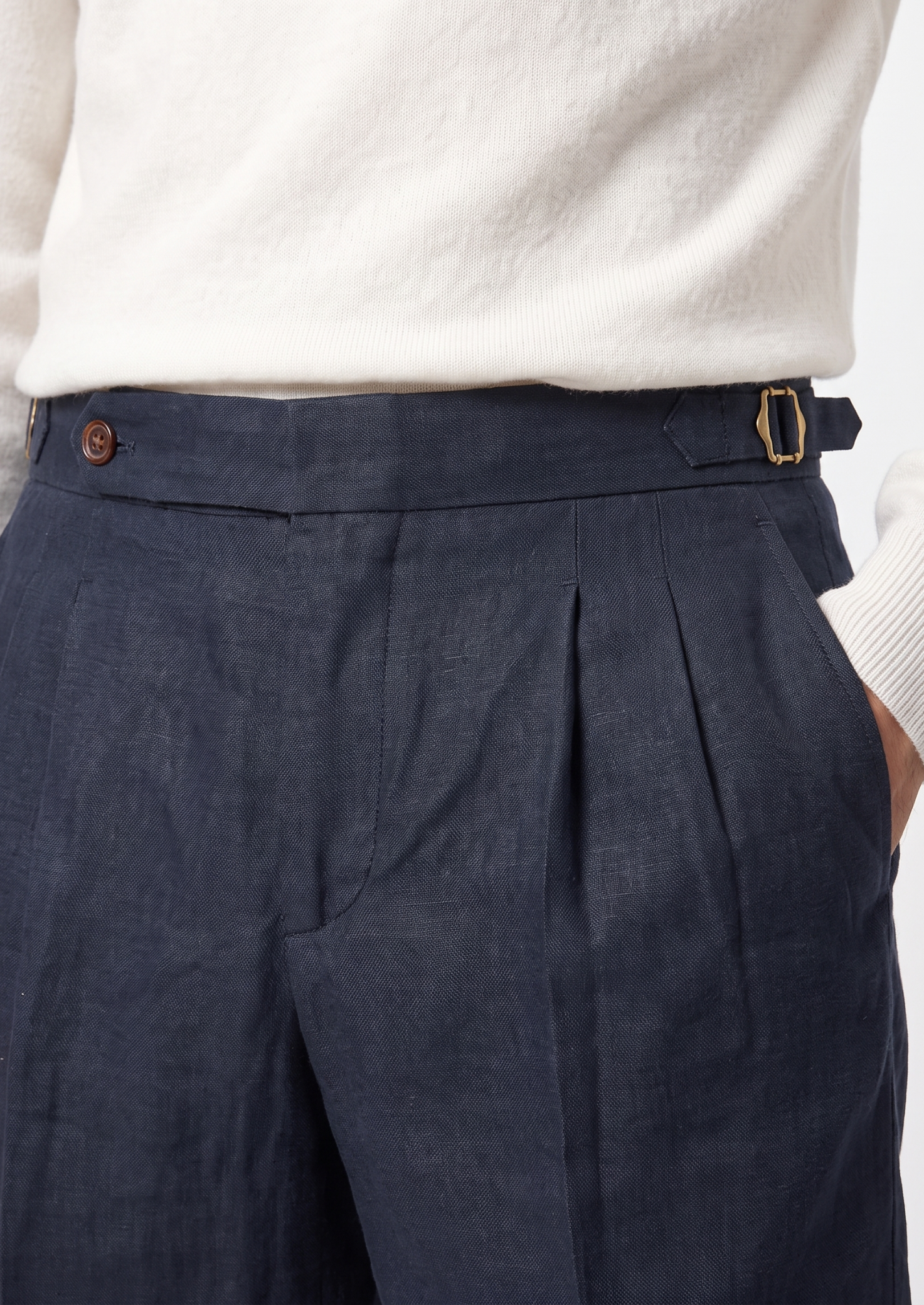 Shorts SEASIDE Plissado de Linho Azul Marinho