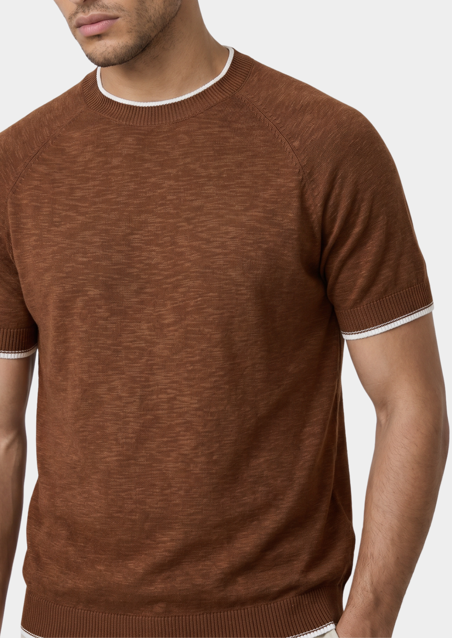 Camiseta CAPRI Caramelo em Linho com Contraste