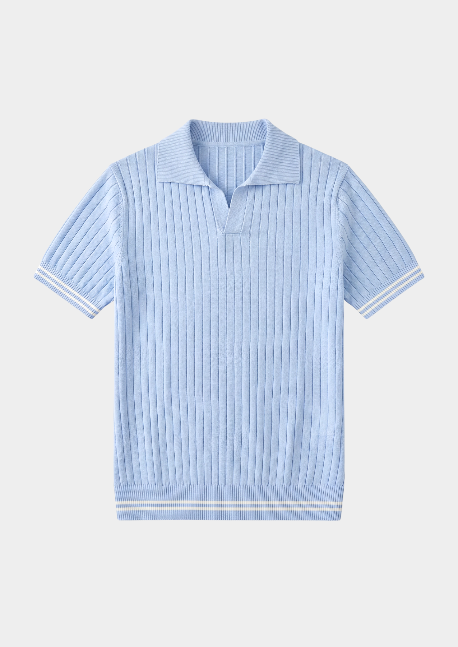POLO PIERRE CANELADA AZUL CLARO SEM BOTÕES