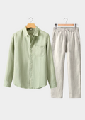 CONJUNTO DE VERÃO DOLCEVITA MANGA LONGA - Verde-Menta/Bege