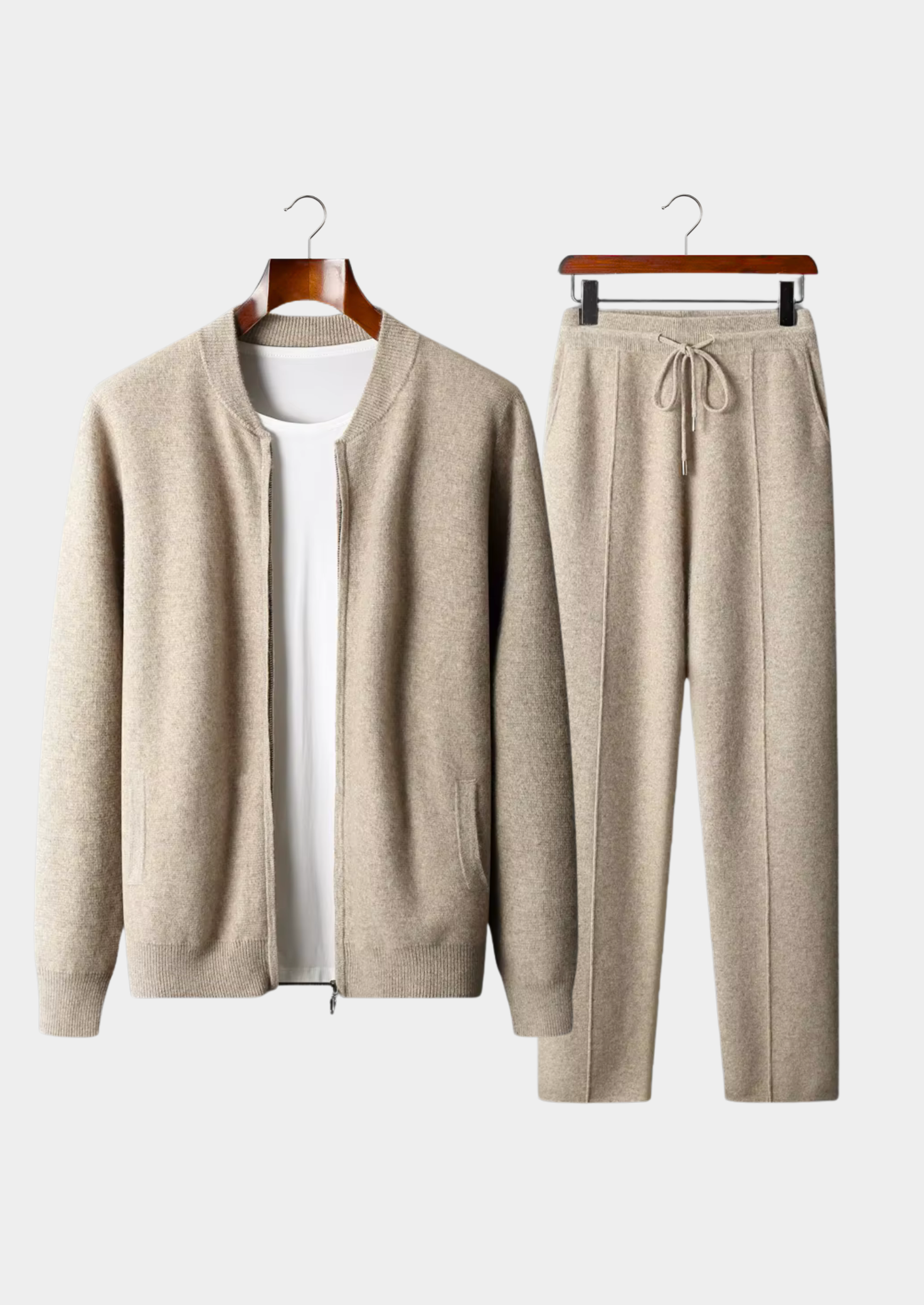 Conjunto Falconi em Lã Merino Extrafina Pura Areia