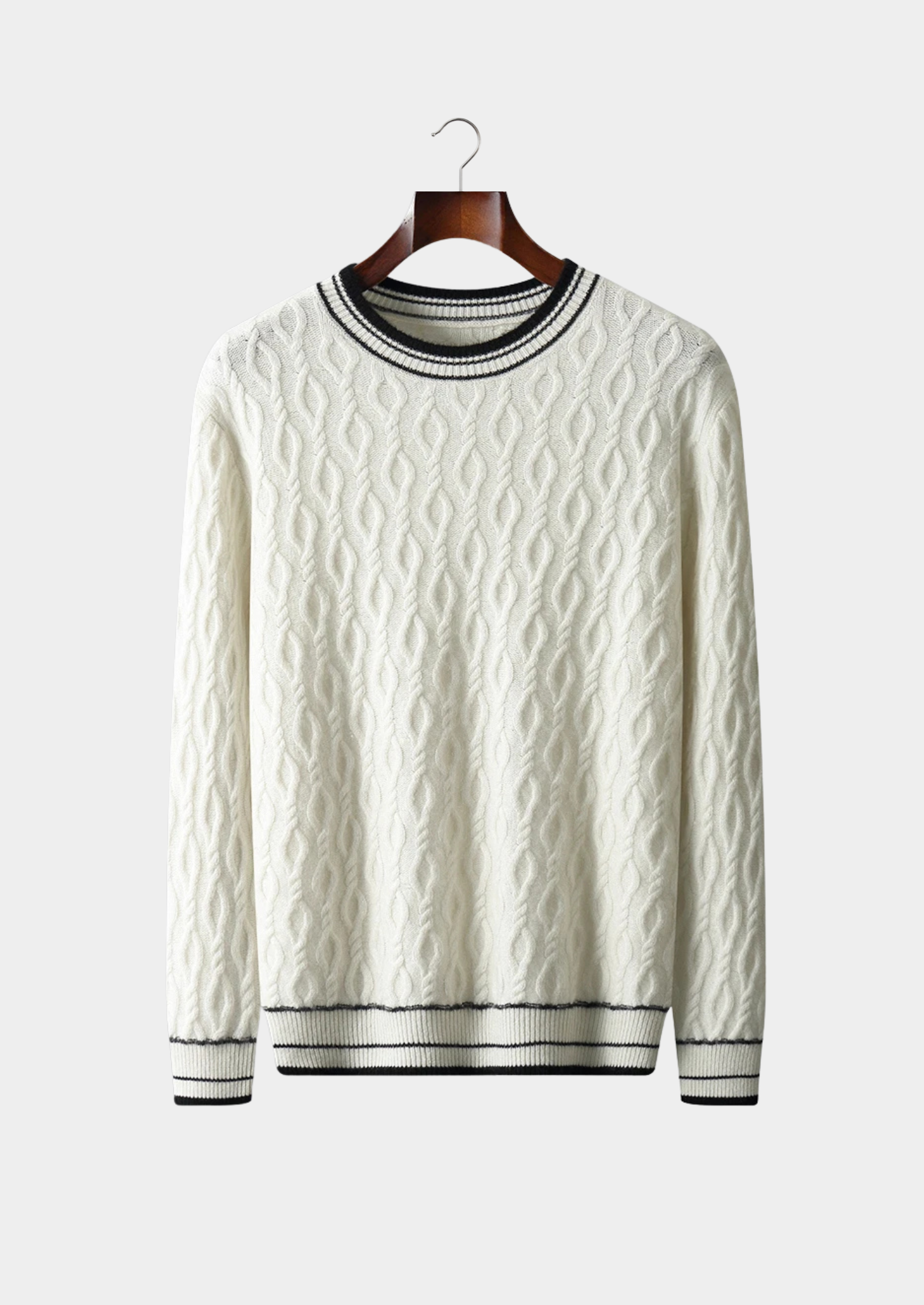 Suéter Gola Careca Jacquard em Lã Merino Extrafina