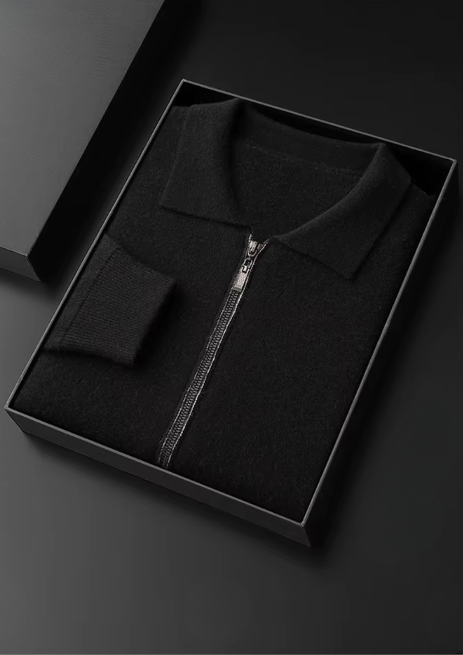 Cardigã Polo com Zíper em Lã Merino Extra-Fina Pura