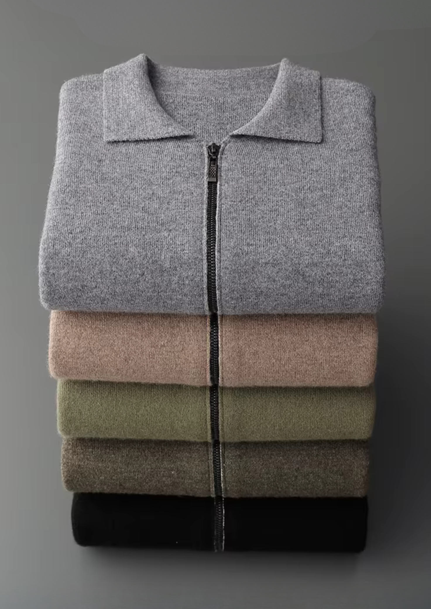 Cardigã Polo com Zíper em Lã Merino Extra-Fina Pura