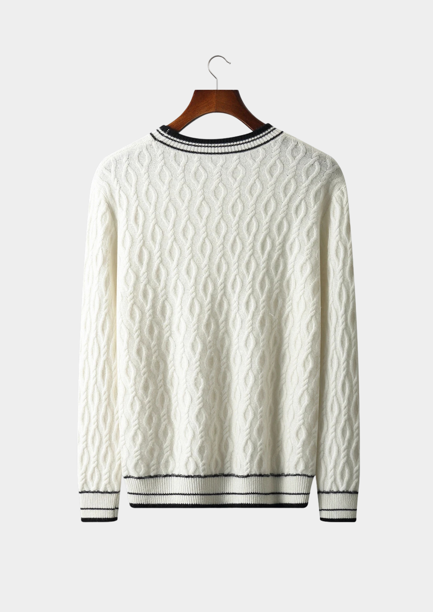 Suéter Gola Careca Jacquard em Lã Merino Extrafina