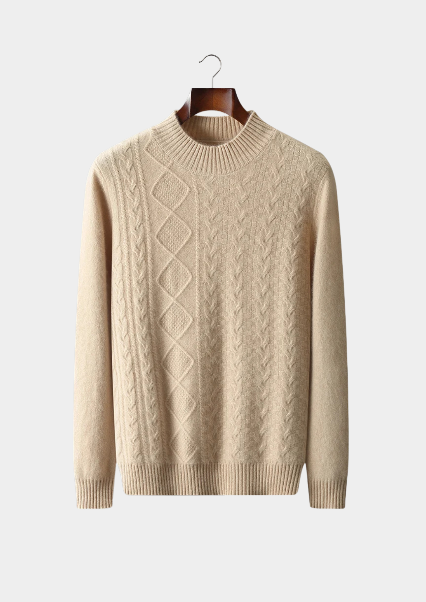 Suéter Gola Alta Jacquard em Lã Merino Extrafina
