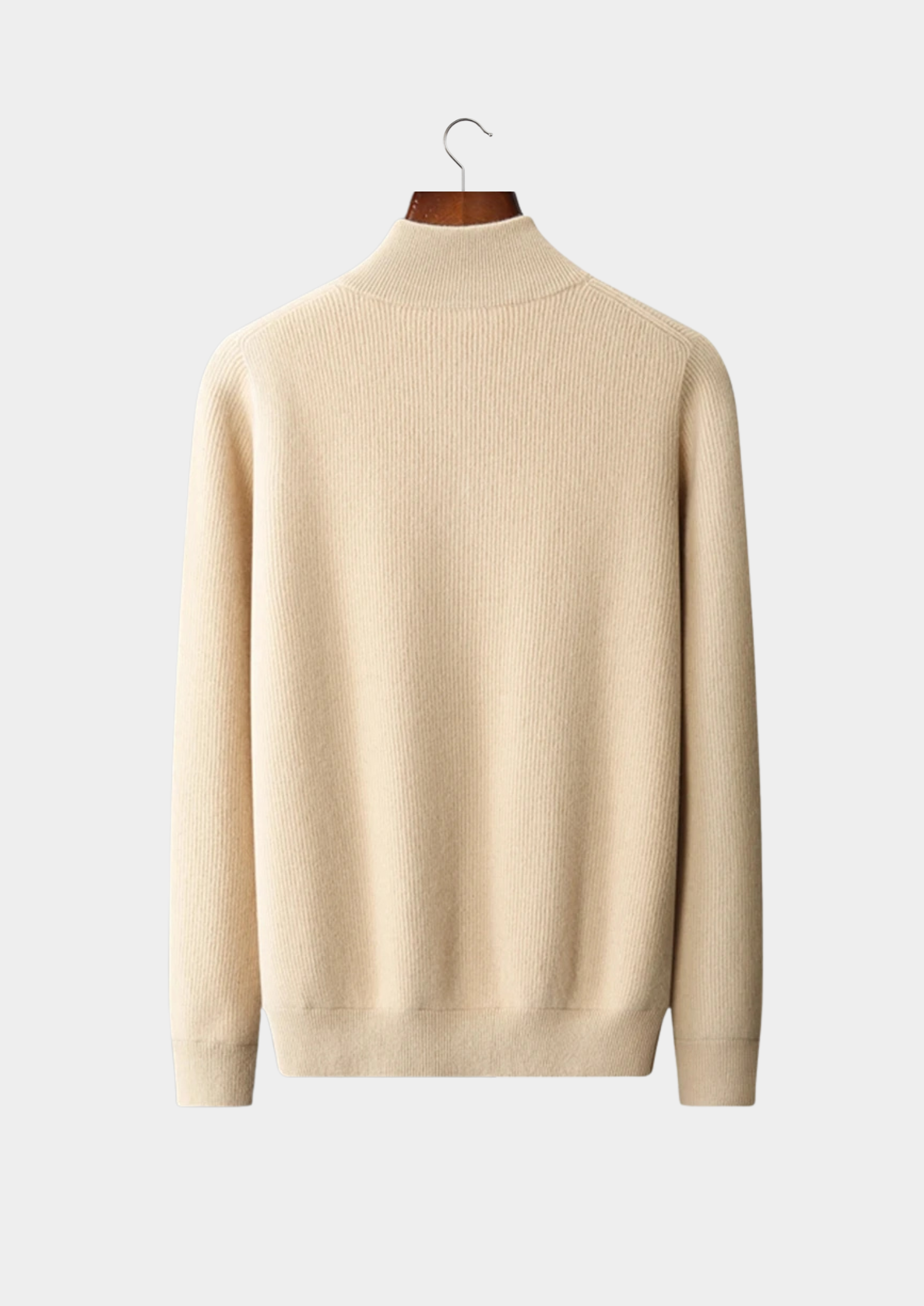 Cardigan com Zíper Canelado em Lã Merino Extrafina