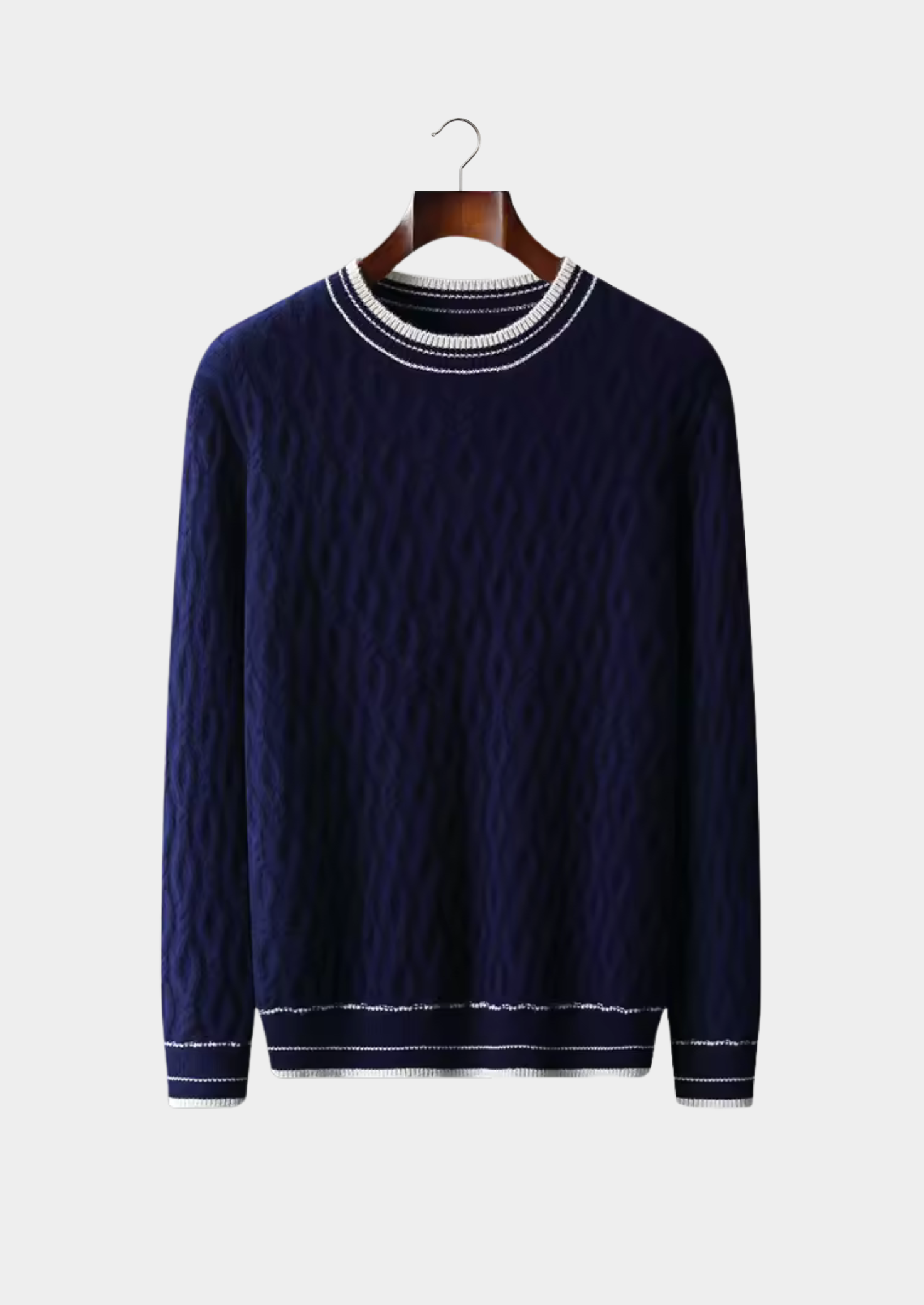 Suéter Gola Careca Jacquard em Lã Merino Extrafina