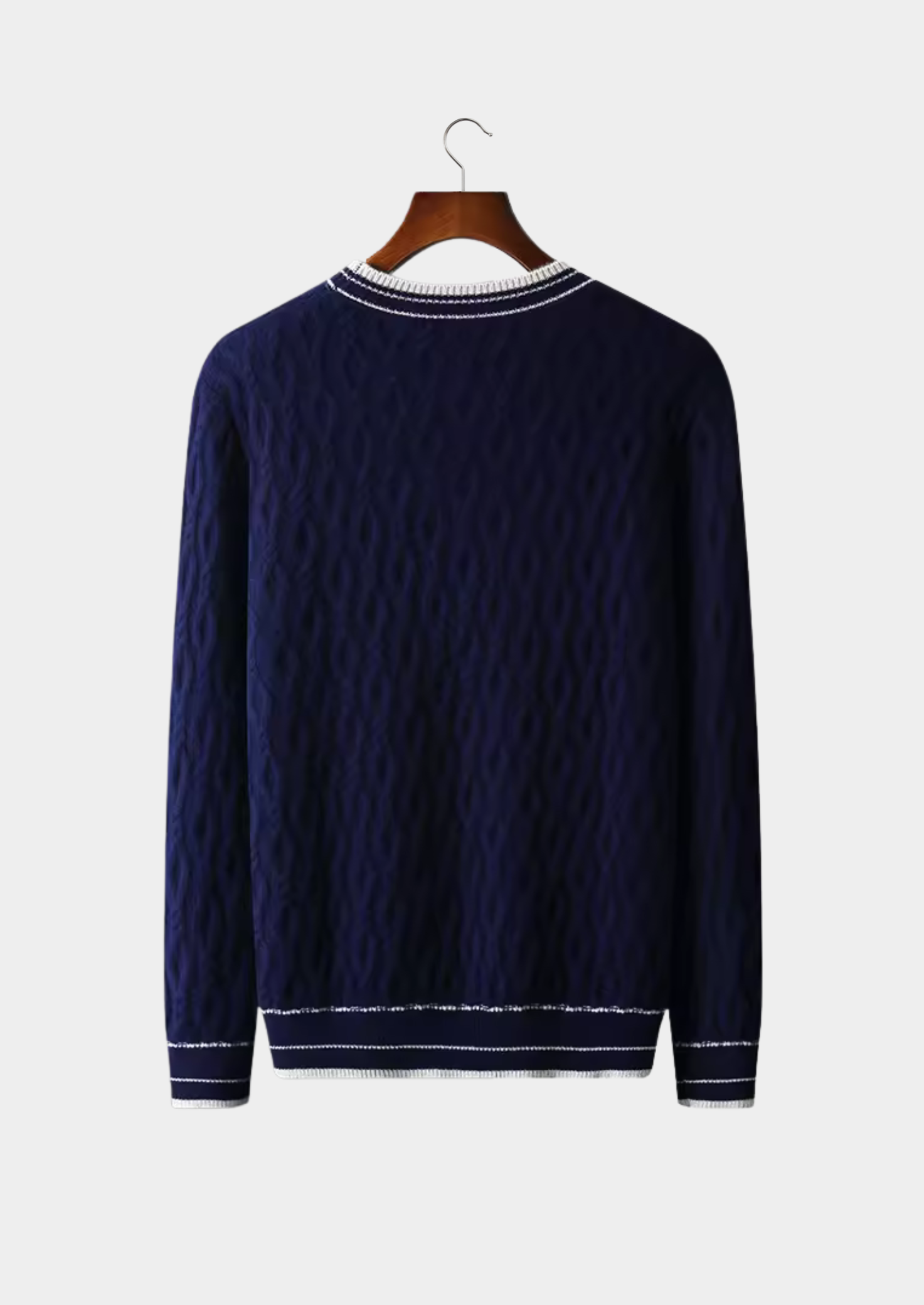 Suéter Gola Careca Jacquard em Lã Merino Extrafina
