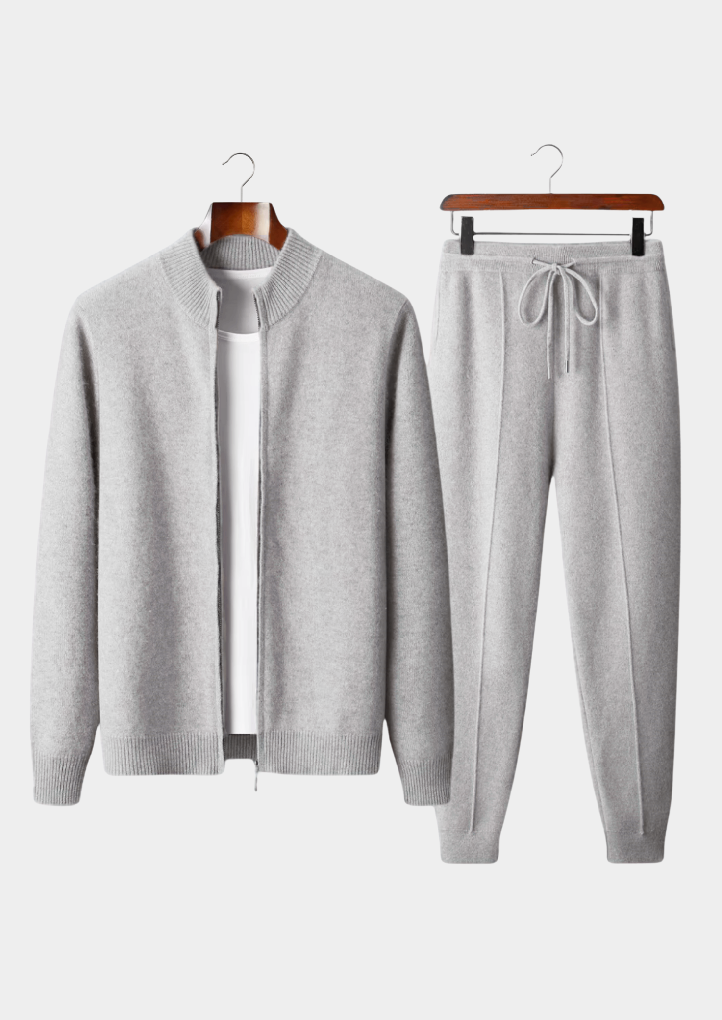 Conjunto Luzzo Cinza Claro em Lã Merino Extrafina Pura