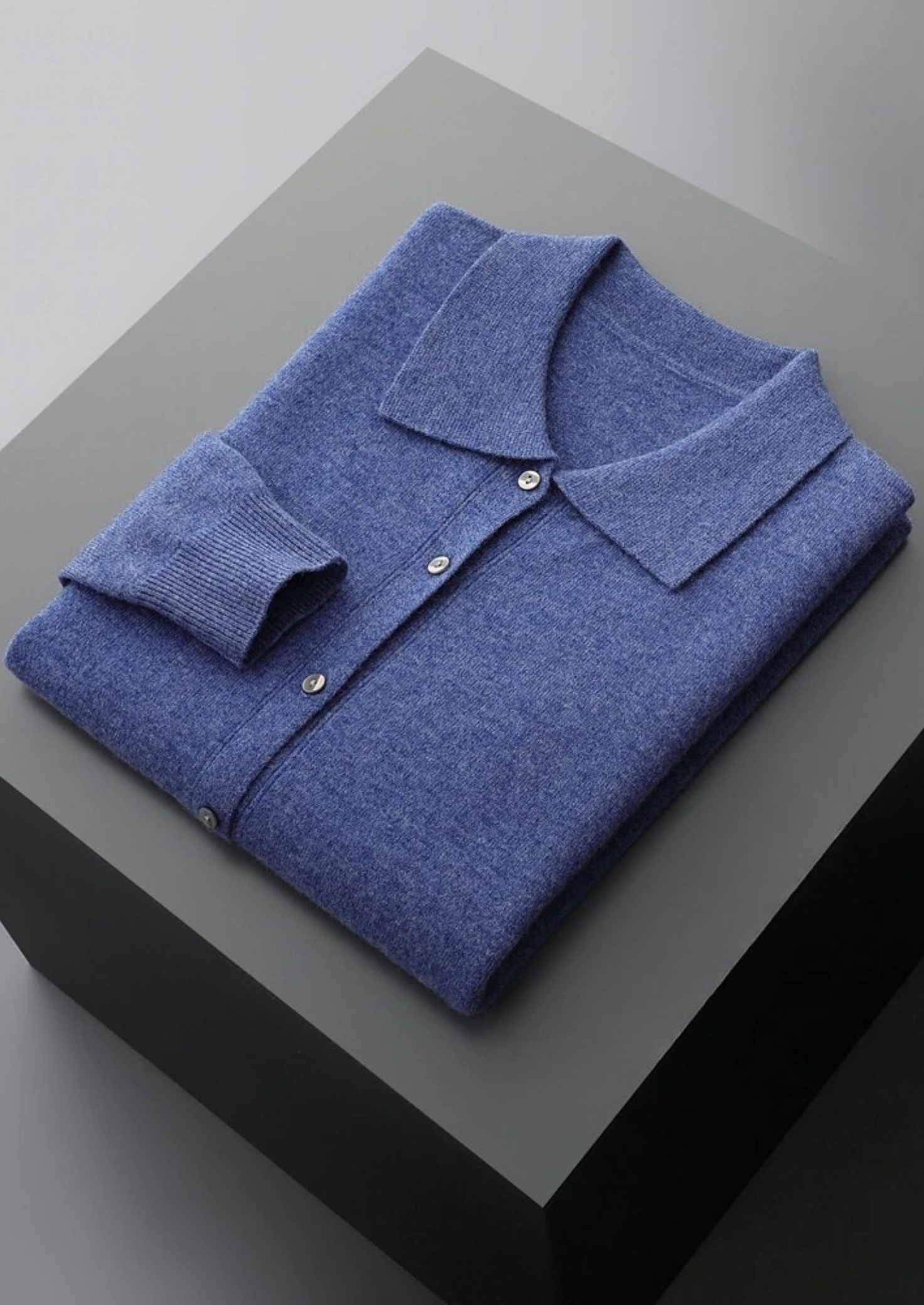 Cardigã Polo em Lã Merino Extrafina Pura