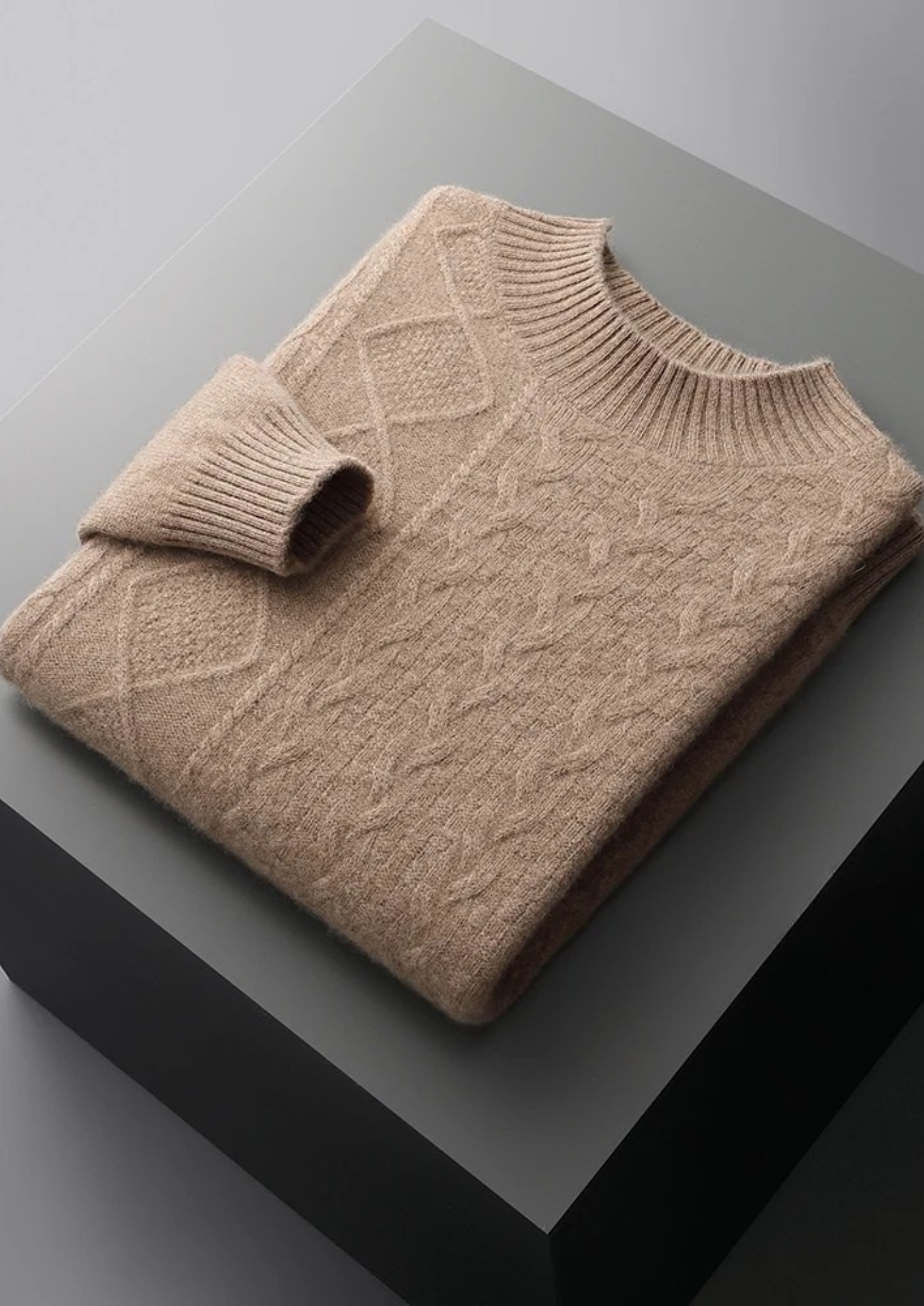 Suéter Gola Alta Jacquard em Lã Merino Extrafina