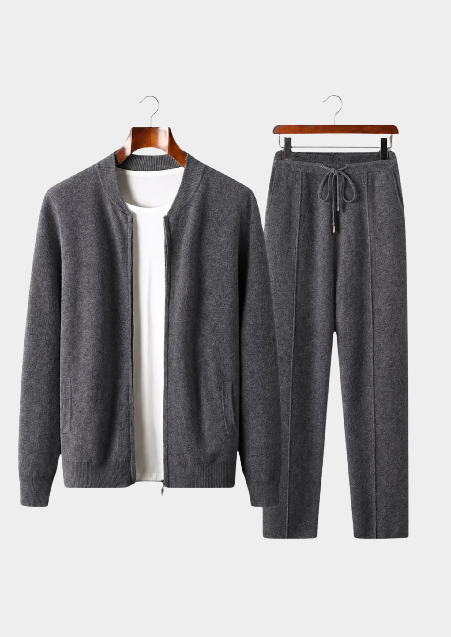 CONJUNTO FALCONI EM LÃ MERINO PURA EXTRAFINA CINZA ESCURO