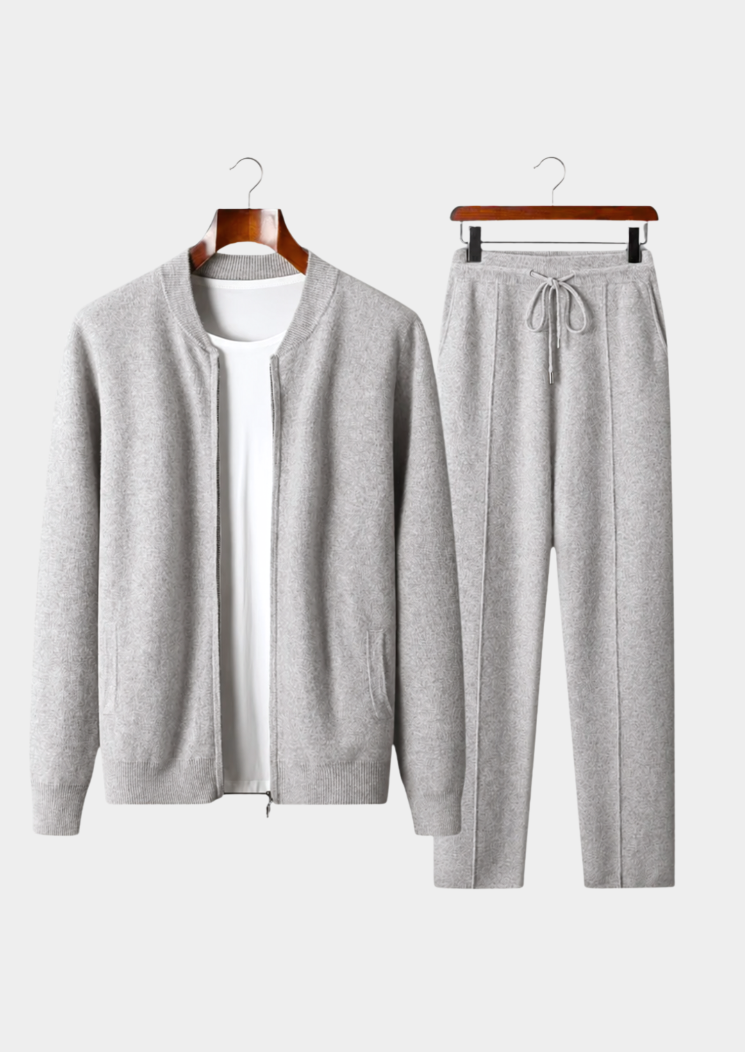 CONJUNTO FALCONI EM LÃ MERINO PURA EXTRAFINA CINZA CLARO