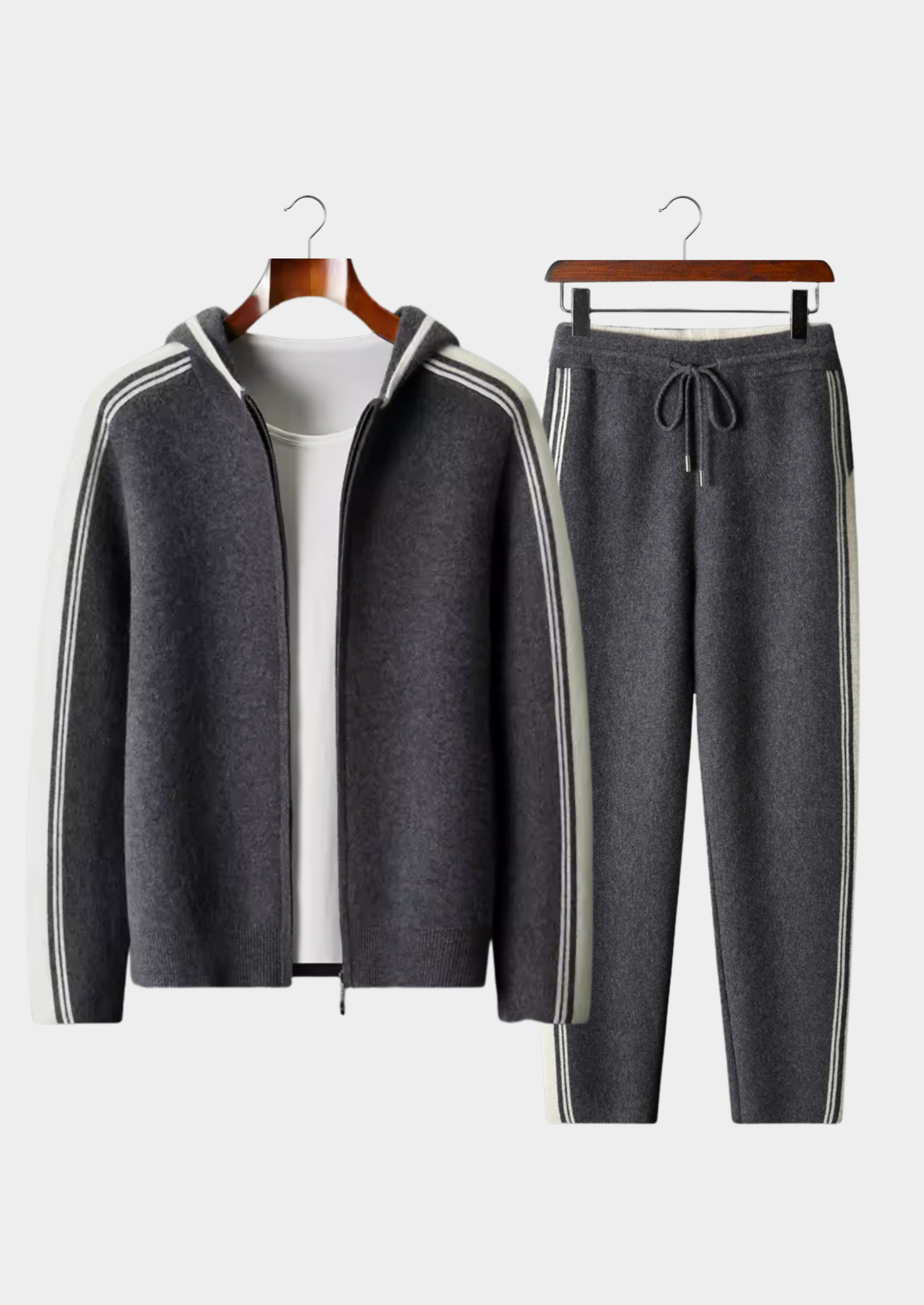 CONJUNTO DAMIEN EM LÃ MERINO PURA EXTRAFINA CINZA ESCURO