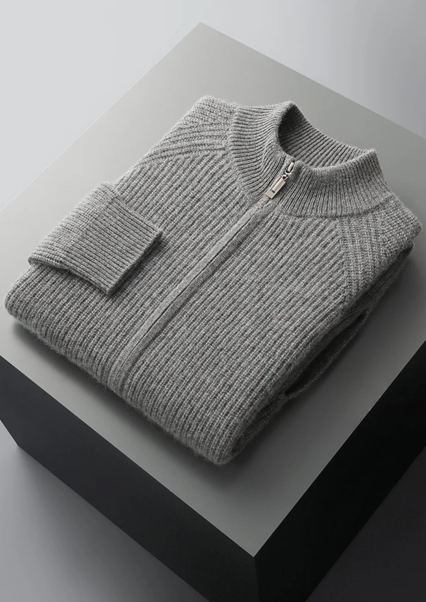 Cardigan Canelado em Caxemira Premium