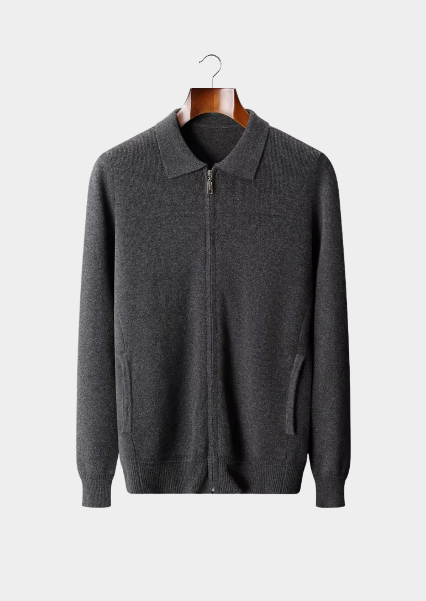 Cardigan Polo Canelado em Lã Merino Extrafina