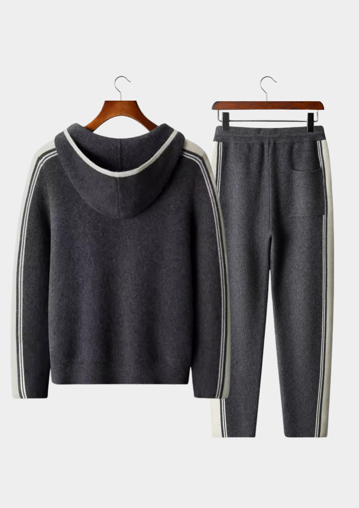 CONJUNTO DAMIEN EM LÃ MERINO PURA EXTRAFINA CINZA ESCURO