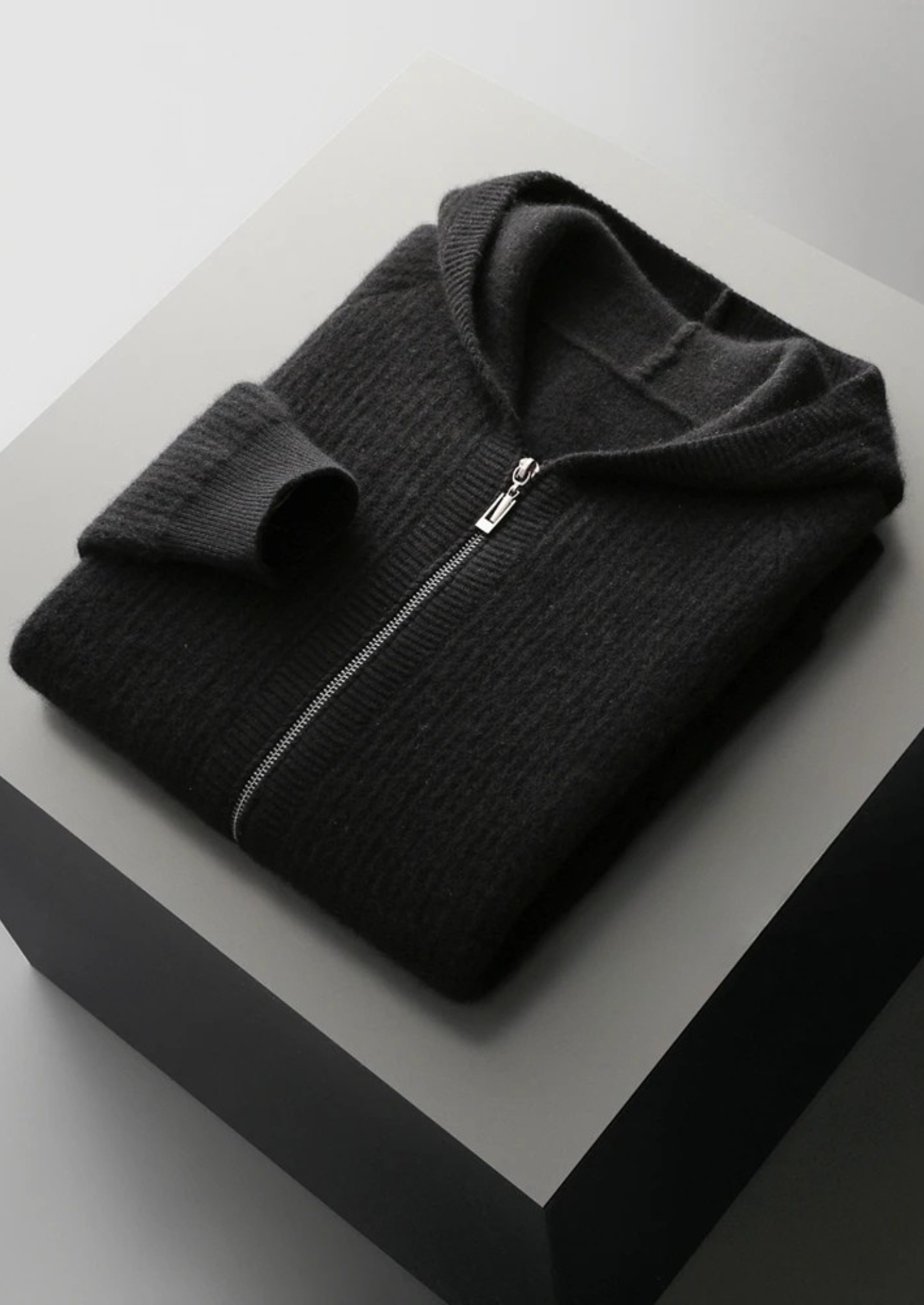 Moletom com Zíper Canelado em Lã Merino Extrafina Pura