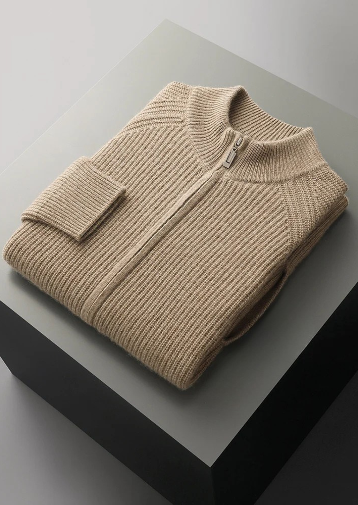 Cardigan Canelado em Caxemira Premium