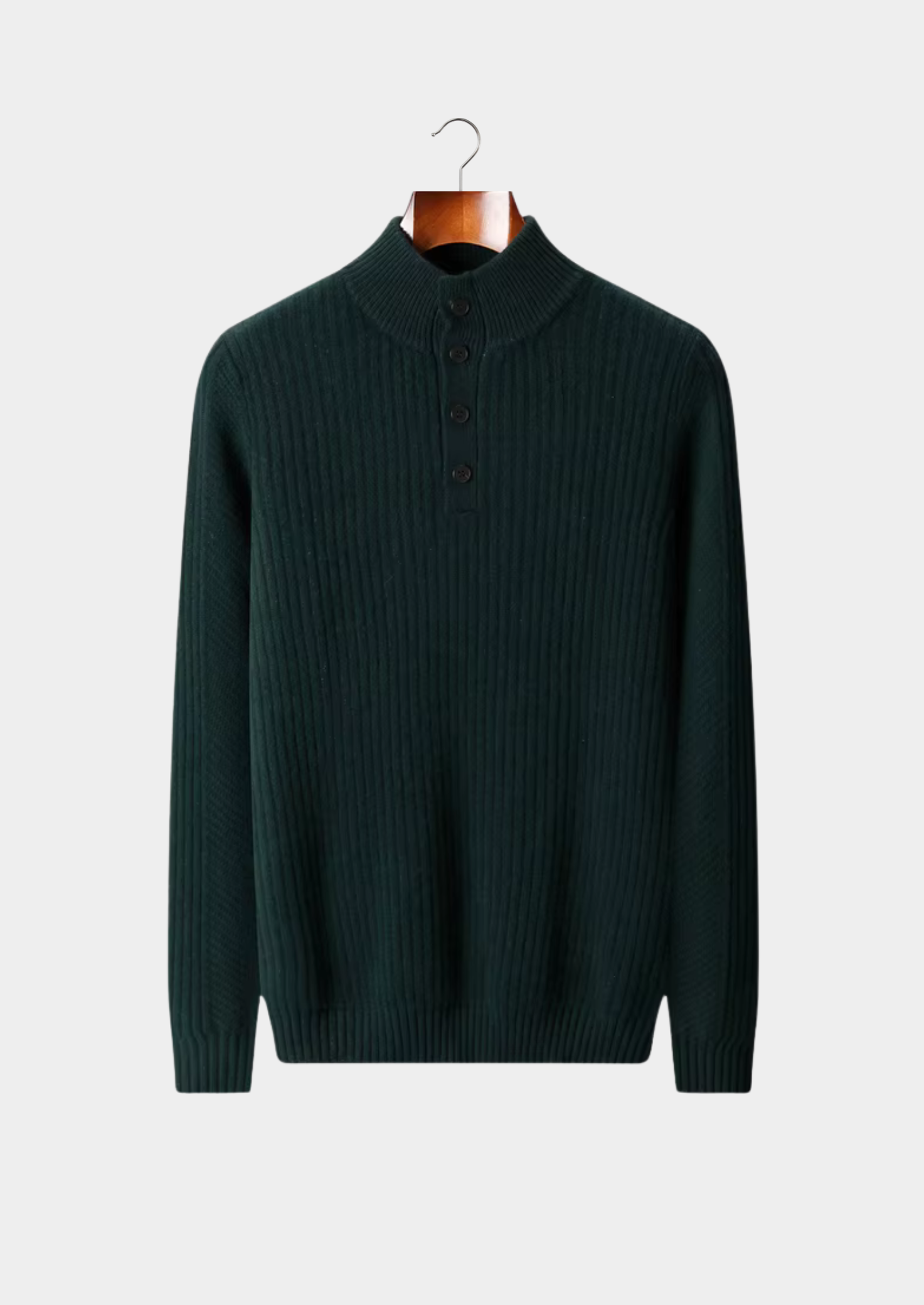 Suéter Henley Canelado em Lã Merino Extrafina