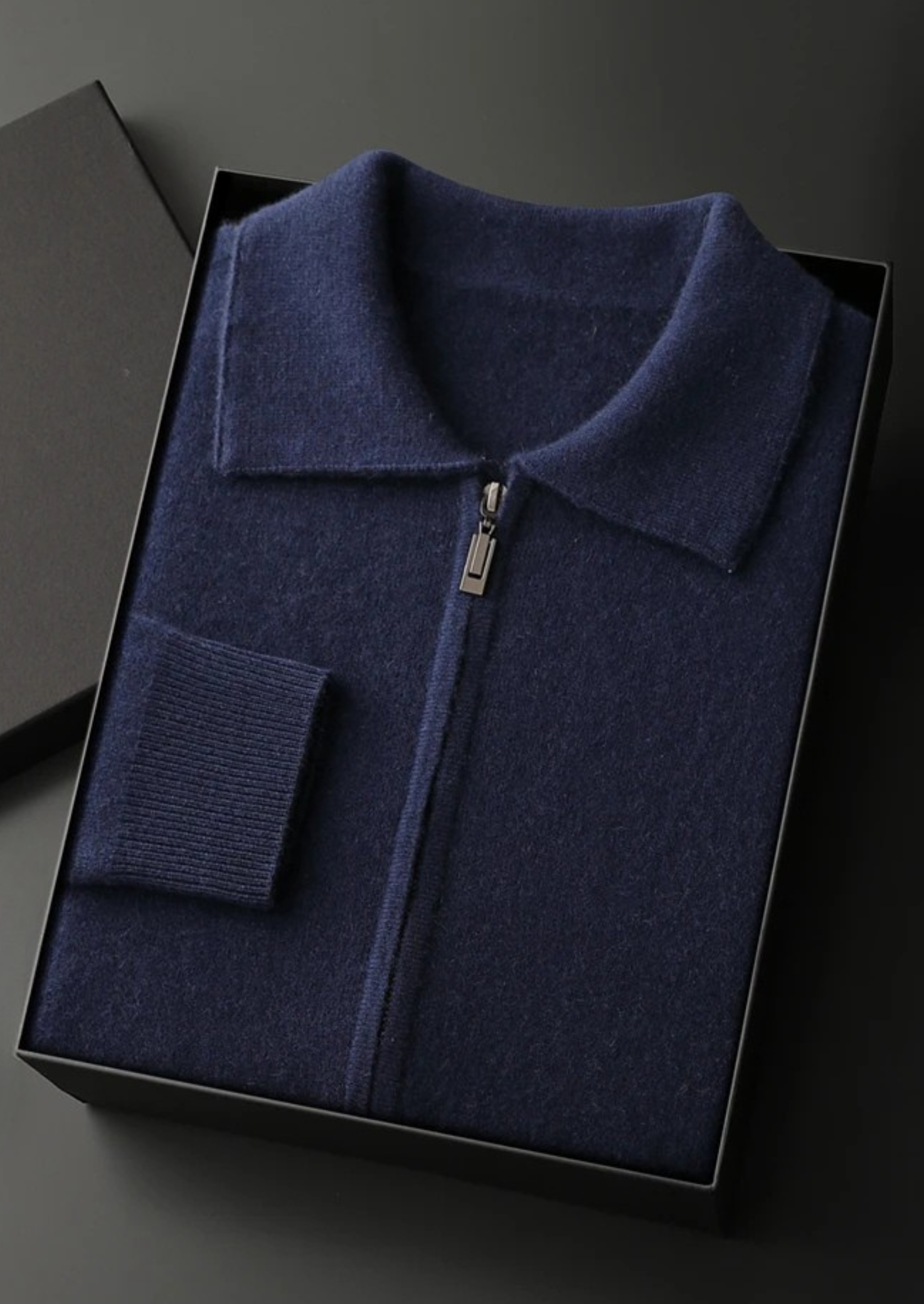 Cardigan Polo com Zíper em Cashmere Premium
